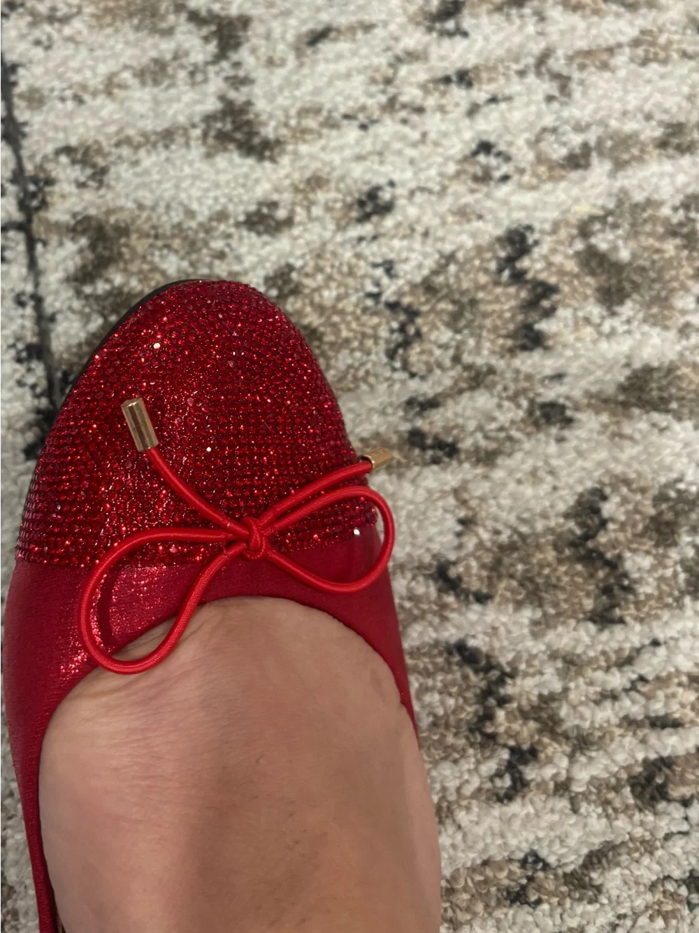 Red Crystal-Embellished Women's Ballet Flat